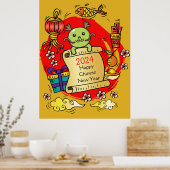 Chinees Nieuwjaar Dragon Cartoon Poster (Keuken)