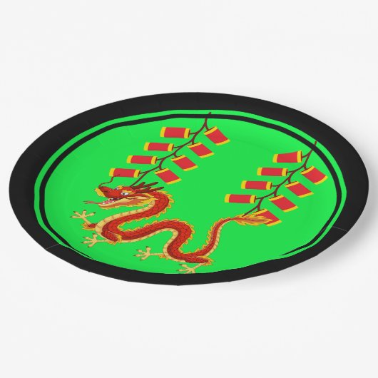 Chinees Nieuwjaar Dragon & Chinese voetzoekers Papieren Bordje (Gekanteld)