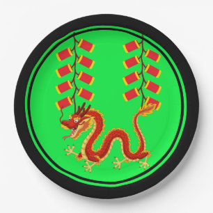 Chinees Nieuwjaar Dragon & Chinese voetzoekers Papieren Bordje