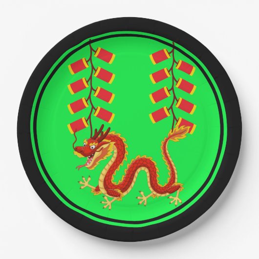 Chinees Nieuwjaar Dragon & Chinese voetzoekers Papieren Bordje (Voorkant)