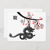 Chinees Nieuwjaar Dragon en rode bloesems Briefkaart (Voorkant / Achterkant)