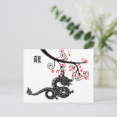 Chinees Nieuwjaar Dragon en rode bloesems Briefkaart (Staand voorkant)