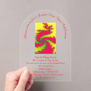 Chinees Nieuwjaar Dragon Fractal Lunar Nieuwjaar Acryl Uitnodigingen