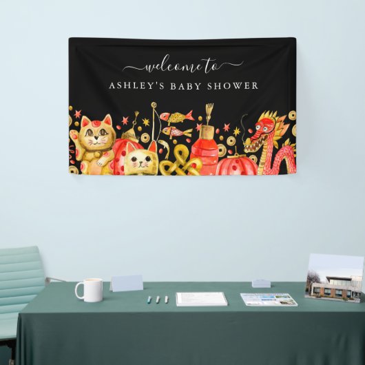 Chinees nieuwjaar | Dragon & Lucky Cat Welkom Spandoek (Beurs)