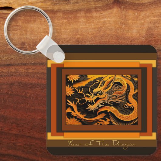 Chinees Nieuwjaar Dragon Monogram SQk01 Sleutelhanger (Voorkant)