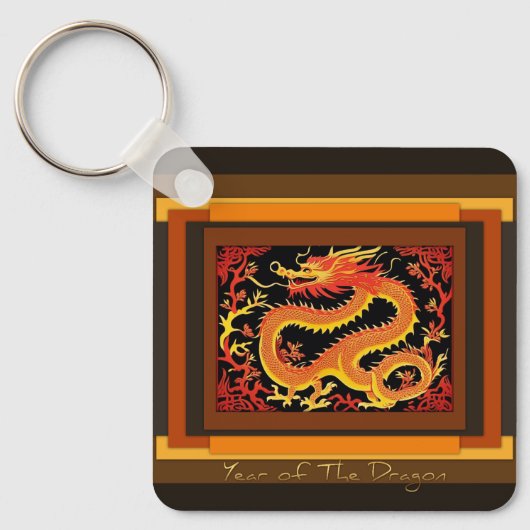 Chinees Nieuwjaar Dragon Monogram SQk03 Sleutelhanger (Voorkant)