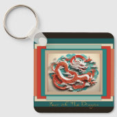 Chinees Nieuwjaar Dragon Monogram SQk04 Sleutelhanger (Voorkant)