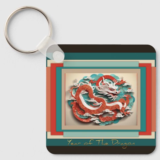Chinees Nieuwjaar Dragon Monogram SQk04 Sleutelhanger (Voorkant)