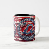 Chinees Nieuwjaar Dragon Paper-cut 2024 2TMug Tweekleurige Koffiemok (Voorkant rechts)