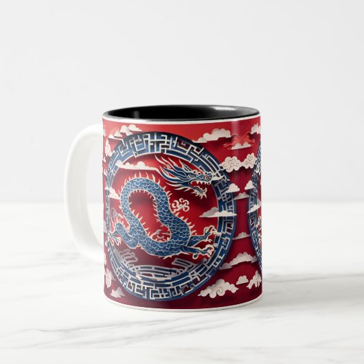 Chinees Nieuwjaar Dragon Paper-cut 2024 2TMug Tweekleurige Koffiemok (Voorkant links)