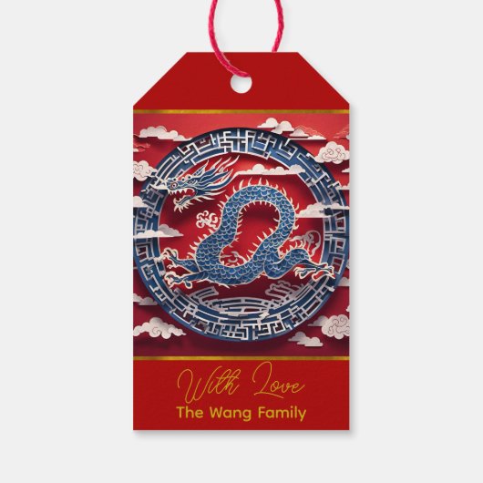Chinees Nieuwjaar Dragon Paper-cut 2024 personalGT Cadeaulabel (Achterkant)
