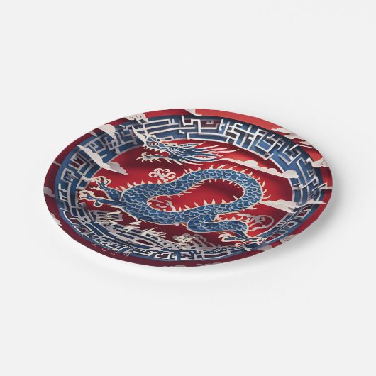 Chinees Nieuwjaar Dragon Paper-cut 2024 PPRP Papieren Bordje (Gekanteld)