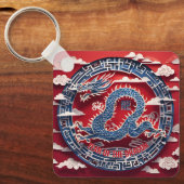 Chinees Nieuwjaar Dragon Paper-cut Monogram SqK3 Sleutelhanger (Voorkant)