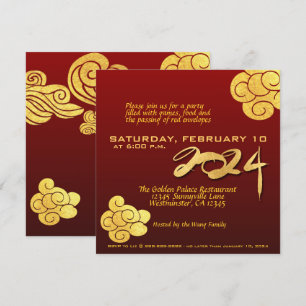 Chinees Nieuwjaar Dragon papier gesneden 2024 Gold Kaart