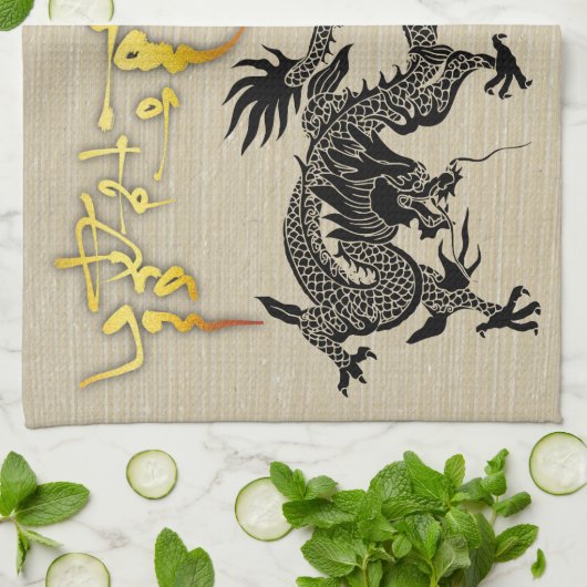 Chinees Nieuwjaar Dragon Zwart papier gesneden Zod Theedoek (Gevouwen)