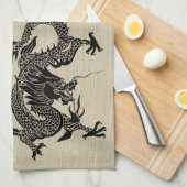 Chinees Nieuwjaar Dragon Zwart papier gesneden Zod Theedoek (Quarter Fold)