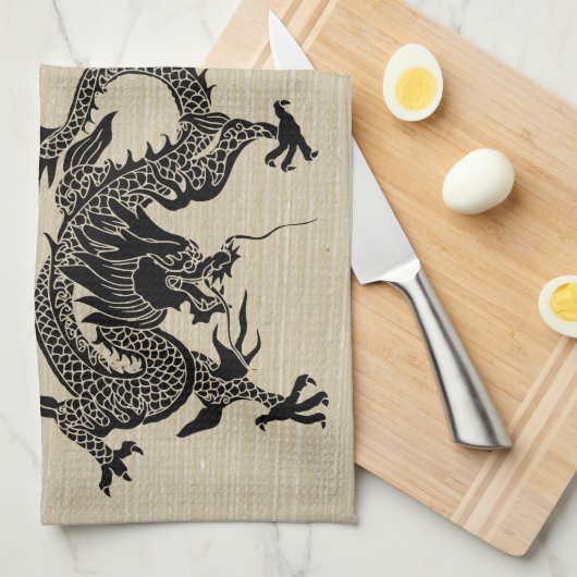 Chinees Nieuwjaar Dragon Zwart papier gesneden Zod Theedoek (Quarter Fold)