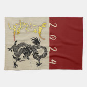 Chinees Nieuwjaar Dragon Zwart papier gesneden Zod Theedoek (Horizontaal)