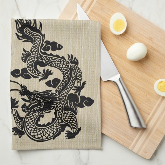 Chinees Nieuwjaar Dragon Zwart papier gesneden Zod Theedoek (Quarter Fold)