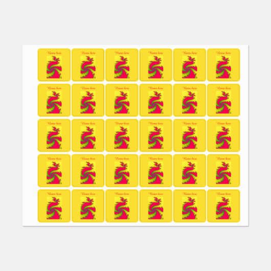 Chinees nieuwjaar drakenfractal labels (Vel)