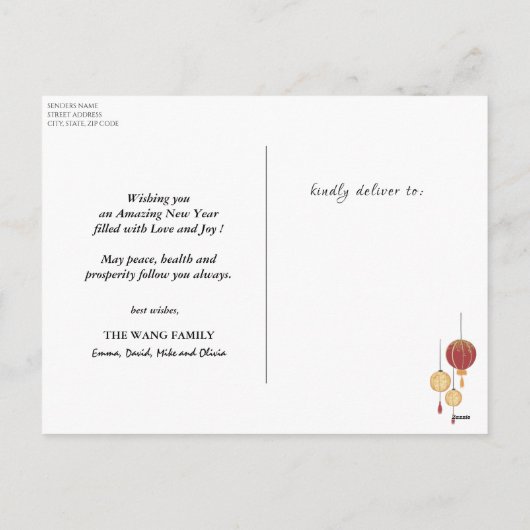 Chinees nieuwjaar| Festive Gold Lantern Greep Feestdagenkaart (Achterkant)