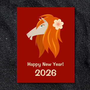Chinees Nieuwjaar Fire Horse 2026 Zodiac Feestdagenkaart