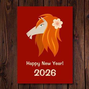 Chinees Nieuwjaar Fire Horse 2026 Zodiac Feestdagenkaart