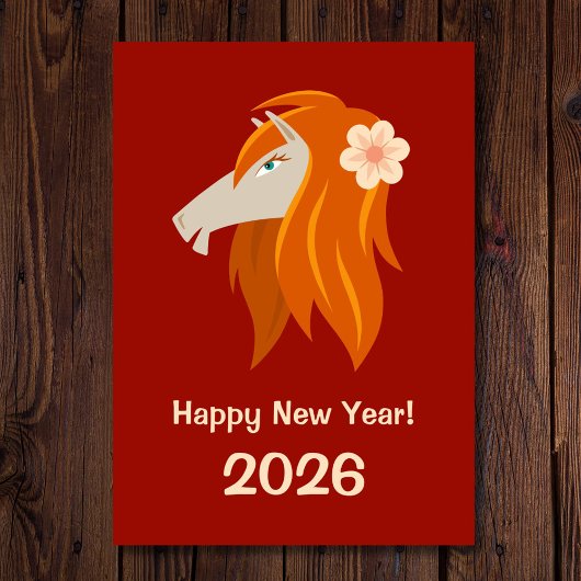 Chinees Nieuwjaar Fire Horse 2026 Zodiac Feestdagenkaart