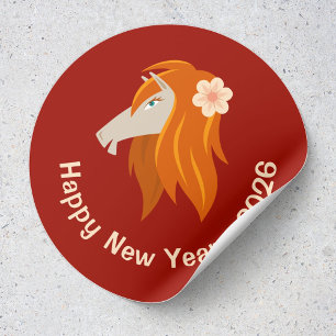 Chinees Nieuwjaar Fire Horse 2026 Zodiac Ronde Sticker