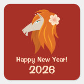 Chinees Nieuwjaar Fire Horse 2026 Zodiac Vierkante Sticker (Voorkant)