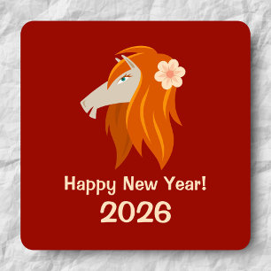 Chinees Nieuwjaar Fire Horse 2026 Zodiac Vierkante Sticker