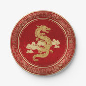 Chinees Nieuwjaar Gold Dragon en Rode Folie Papieren Bordje (Voorkant)