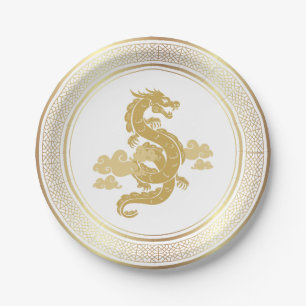 Chinees Nieuwjaar Gold Dragon Papieren Bordje