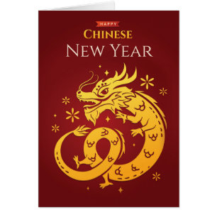 Chinees Nieuwjaar Gouden Gekleurde Draak op Rood