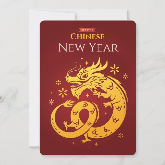 Chinees Nieuwjaar Gouden Gekleurde Draak op Rood Kaart (Voorkant)