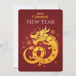 Chinees Nieuwjaar Gouden Gekleurde Draak op Rood Kaart