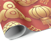 Chinees Nieuwjaar Gouden Slang Cadeaupapier (Rol Hoek)