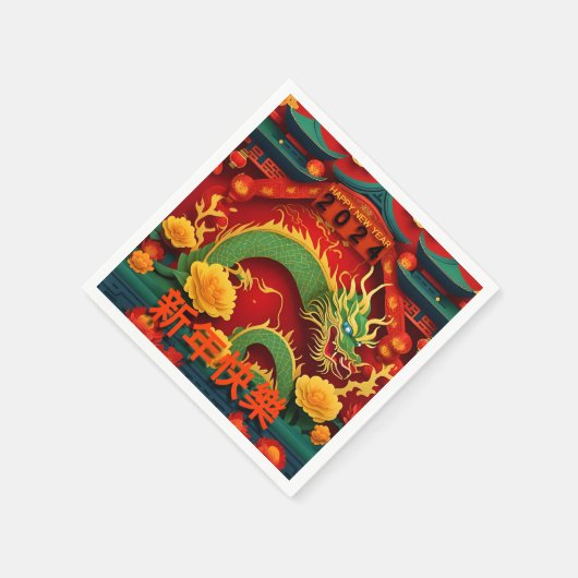 Chinees Nieuwjaar Groene Draak 2024 Origami PPN01 Servet (Hoek)
