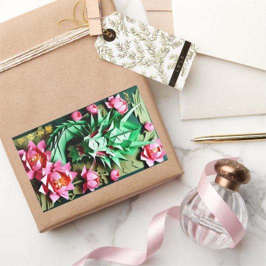 Chinees Nieuwjaar Groene Draak 2024 Origami RecS Rechthoekige Sticker (Geschenken)