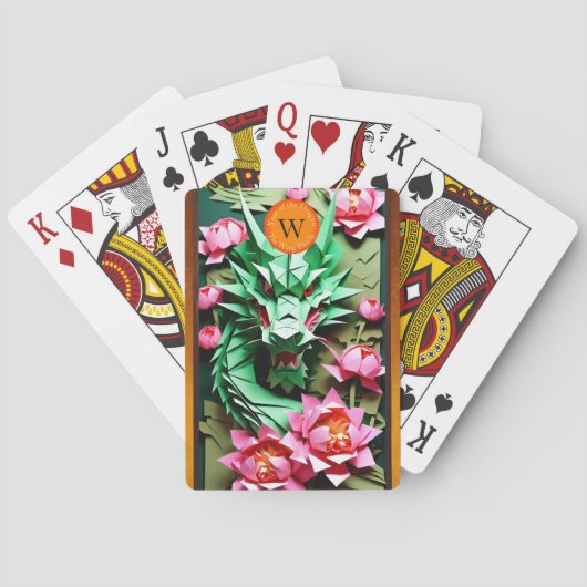 Chinees Nieuwjaar Groene Draak Monogram 2024 PCs Pokerkaarten (Achterkant)