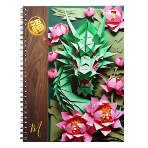 Chinees Nieuwjaar Groene Draak Origami Monogram N3 Notitieboek