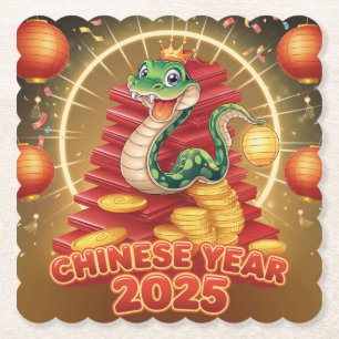 Chinees nieuwjaar houten slang kartonnen onderzetters