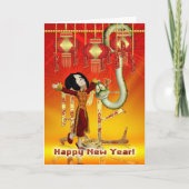 Chinees Nieuwjaar - jaar van de slang met jongen Feestdagen Kaart (Voorkant)