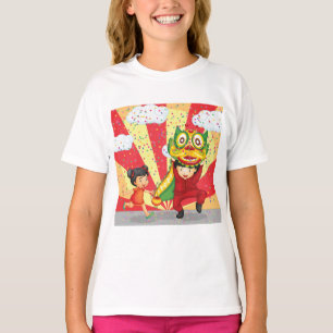 Chinees Nieuwjaar Kinderen Leeuwendans en Lantaarn T-shirt