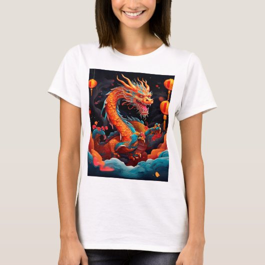 Chinees Nieuwjaar kleurrijke draak T-shirt (Voorkant)