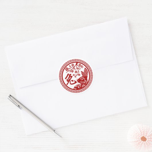 Chinees nieuwjaar konijn 2023 ronde sticker (Envelop)
