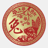 Chinees nieuwjaar konijn 2023 ronde sticker (Voorkant)