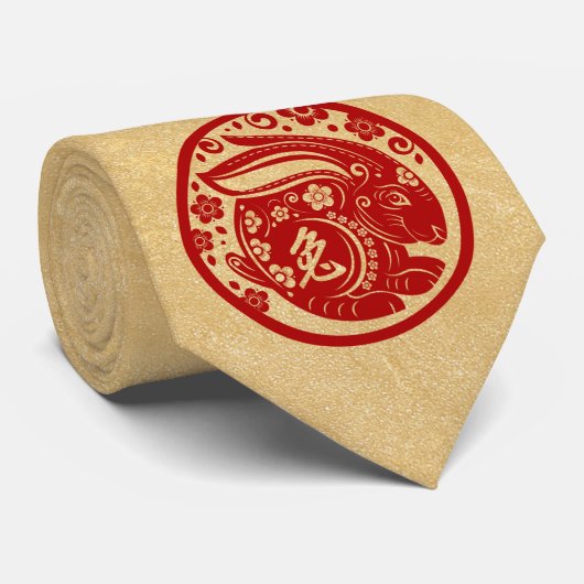 Chinees nieuwjaar konijn 2023 stropdas (Opgerold)