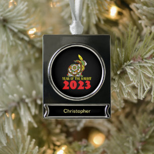 Chinees nieuwjaar konijn 2023 verzilverd banner ornament