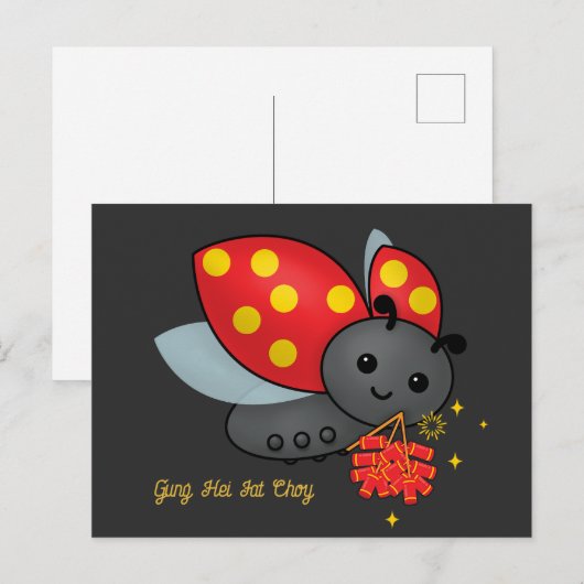 Chinees nieuwjaar Ladybug Firecrackers Briefkaart (Voorkant / Achterkant)